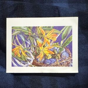 Floral Art Print with Orange and Green Accents